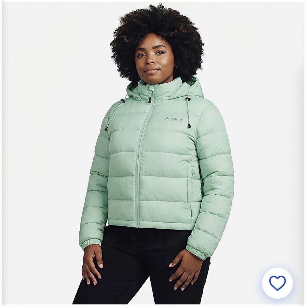 Magellan Outdoors Womens XL Lost Pine Crop Puffer Jacket Jade Green Classic Coat - Picture 3 of 10